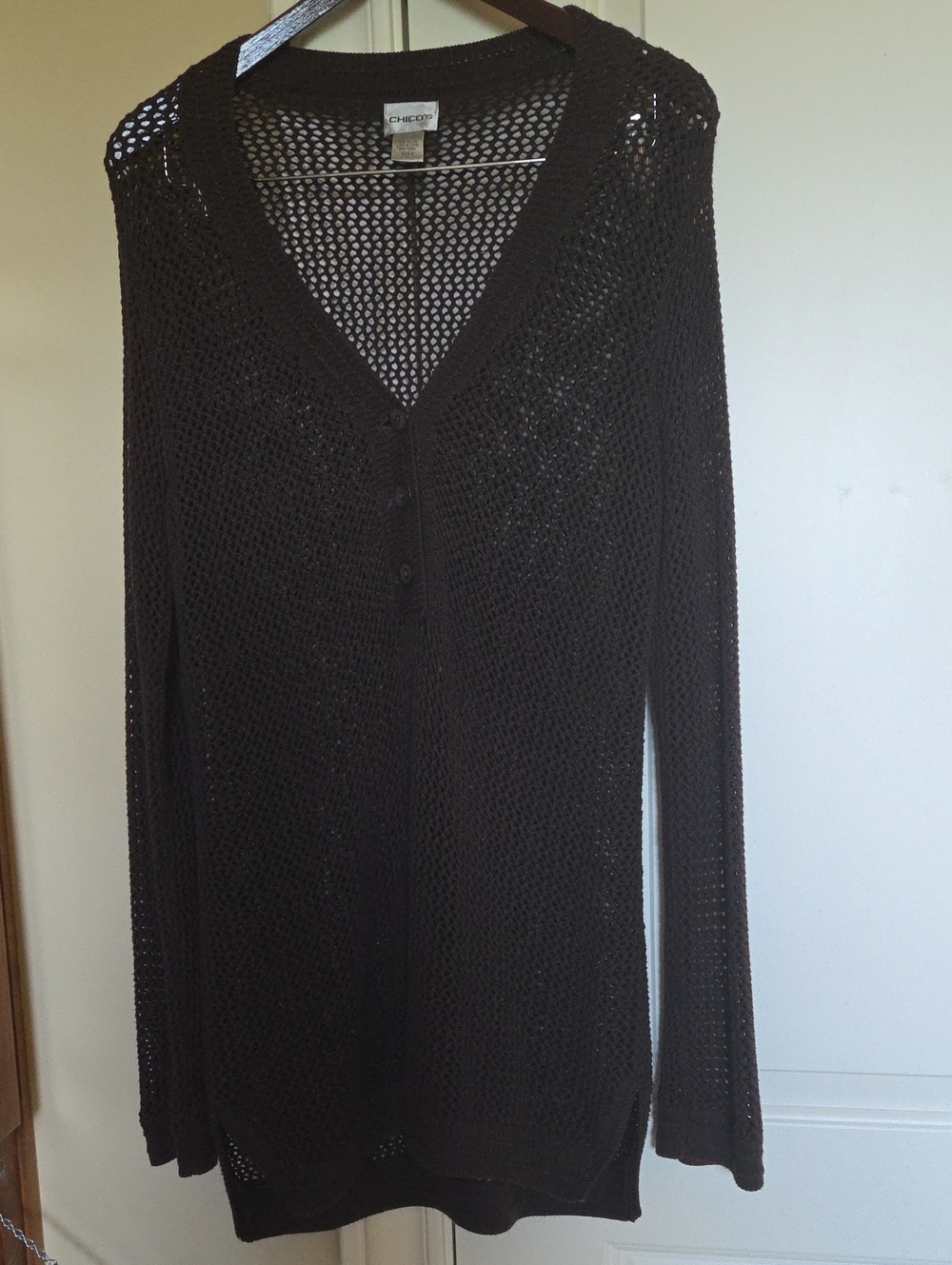 Chico's Chocolate Brown Open-Weave V-Neck Tunic